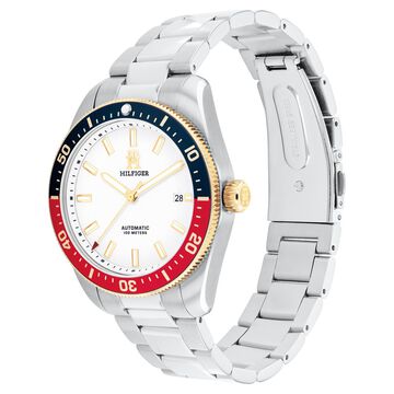 Tommy Hilfiger Automatic White Dial Silver Color Stainless Steel Strap Watch For Men