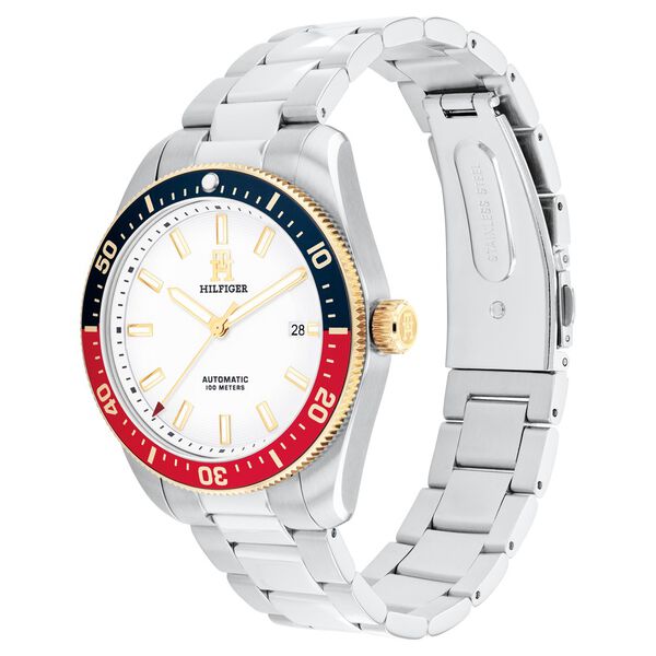 Tommy Hilfiger Automatic White Dial Silver Color Stainless Steel Strap Watch For Men - image number 1