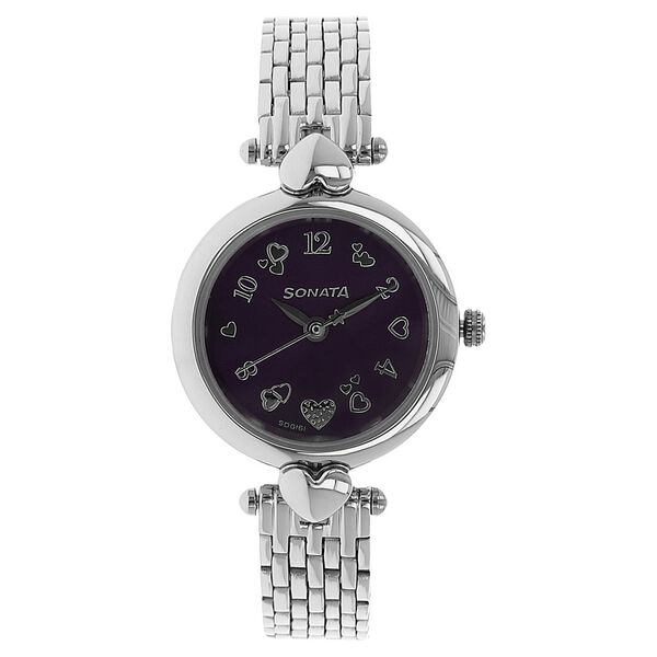 Sonata Quartz Analog Purple Dial Stainless Steel Strap Watch for Women - image number 0