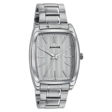 Sonata Ascent White Textured Tonneau Watch for Men