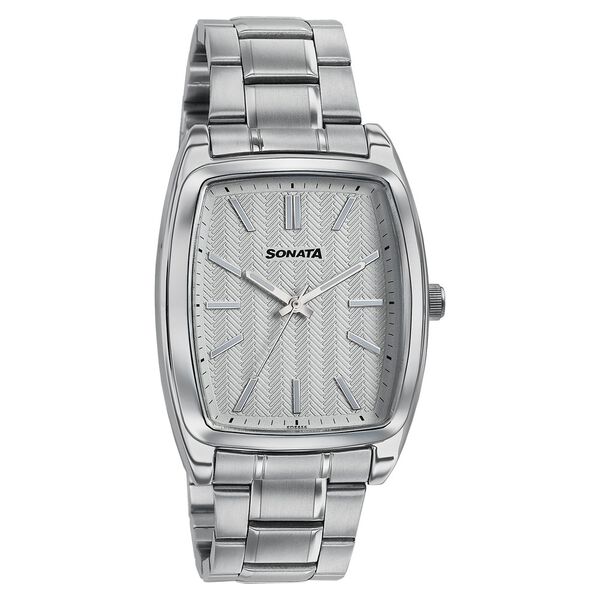 Sonata Ascent White Textured Tonneau Watch for Men - image number 1