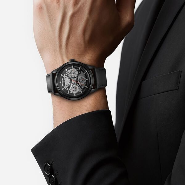 Titan Octane Multifunction Black Dial Black Leather Strap Watch For Men - image number 4