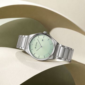 Titan Classique Slim Wear Quartz Analog Pastel Green Dial Silver Stainless Steel Strap Refined Formal Dress Men's Watch