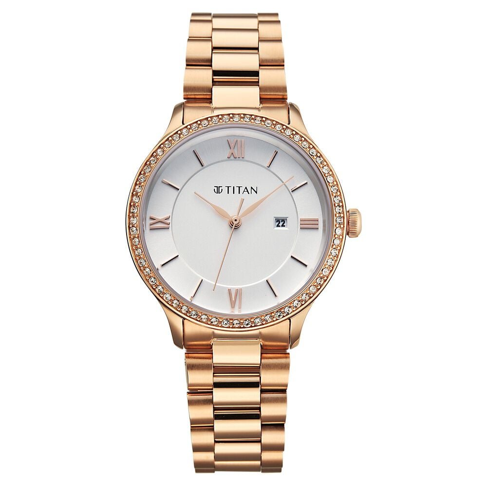 Titan Purple Prestige Quartz Analog with Date White Dial Rose Gold Stainless Steel Strap Watch For Women-picture-27