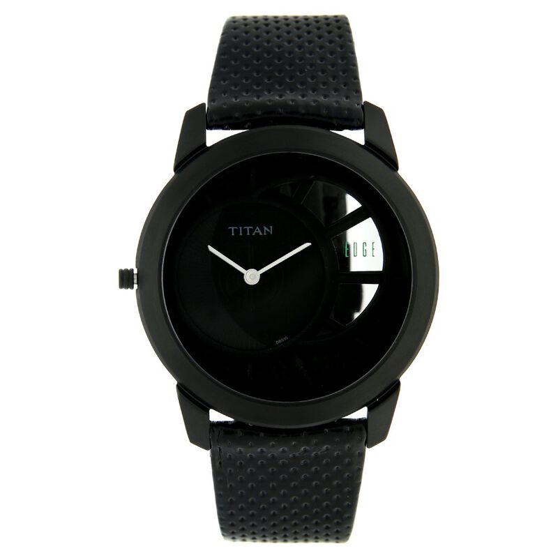 Titan Edge Quartz Analog Black Dial Black Leather Strap Watch For Men