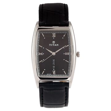 Titan Quartz Analog with Day and Date Black Dial Leather Strap Watch for Men