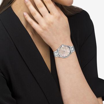 Coach Quartz Analog Pink Round Dial Silver Stainless Steel Strap Watch For Women