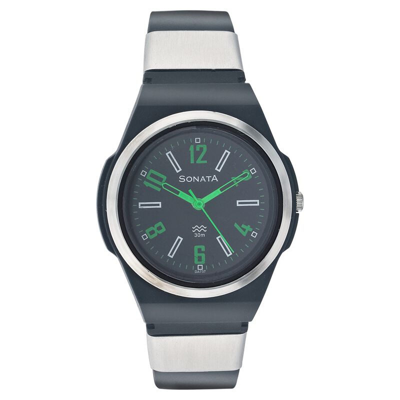 SF Quartz Analog Black Dial Plastic Strap Watch for Men