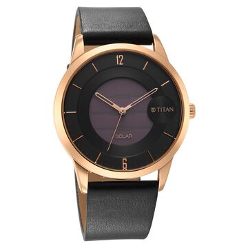Titan Solar Multifunction Black Dial Black Leather Strap Watch For Men