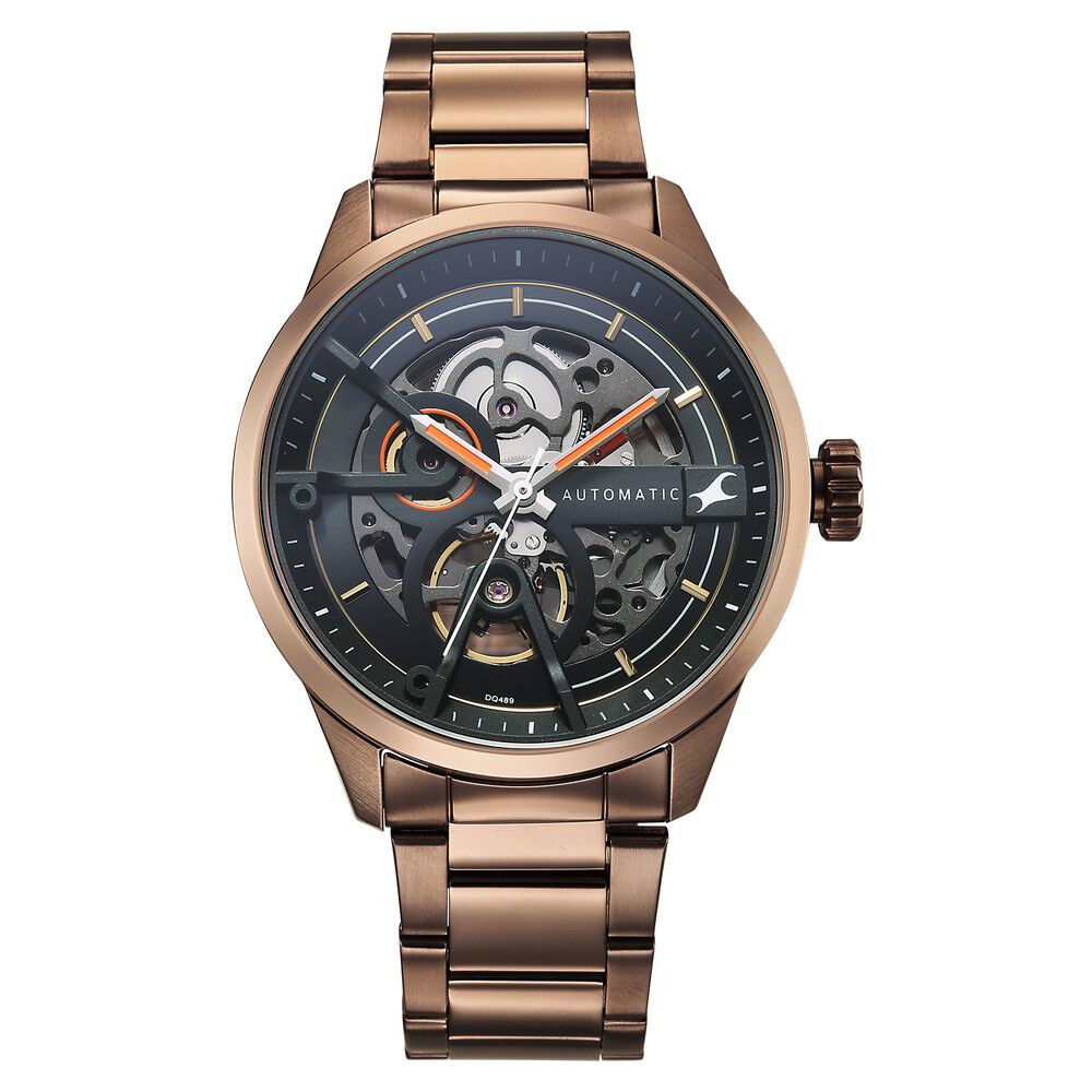 Fastrack Automatics Black Dial Brown Metal Strap Automatic Watch ForGuys-image-26