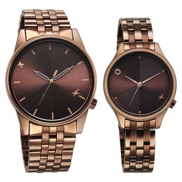 Fastrack Mixmatched Quartz Analog Brown Dial With Brown Metal Strap Watch For Couple