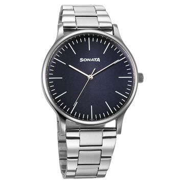 Sonata Aspire Quartz Analog Blue Dial Stainless Steel Strap Watch For Men