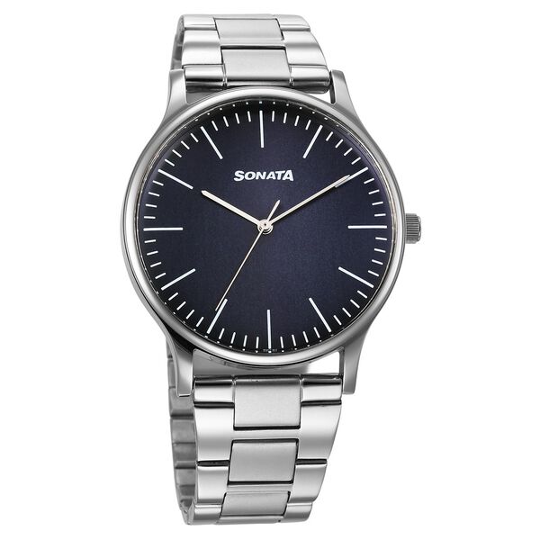 Sonata Aspire Quartz Analog Blue Dial Stainless Steel Strap Watch For Men - image number 0