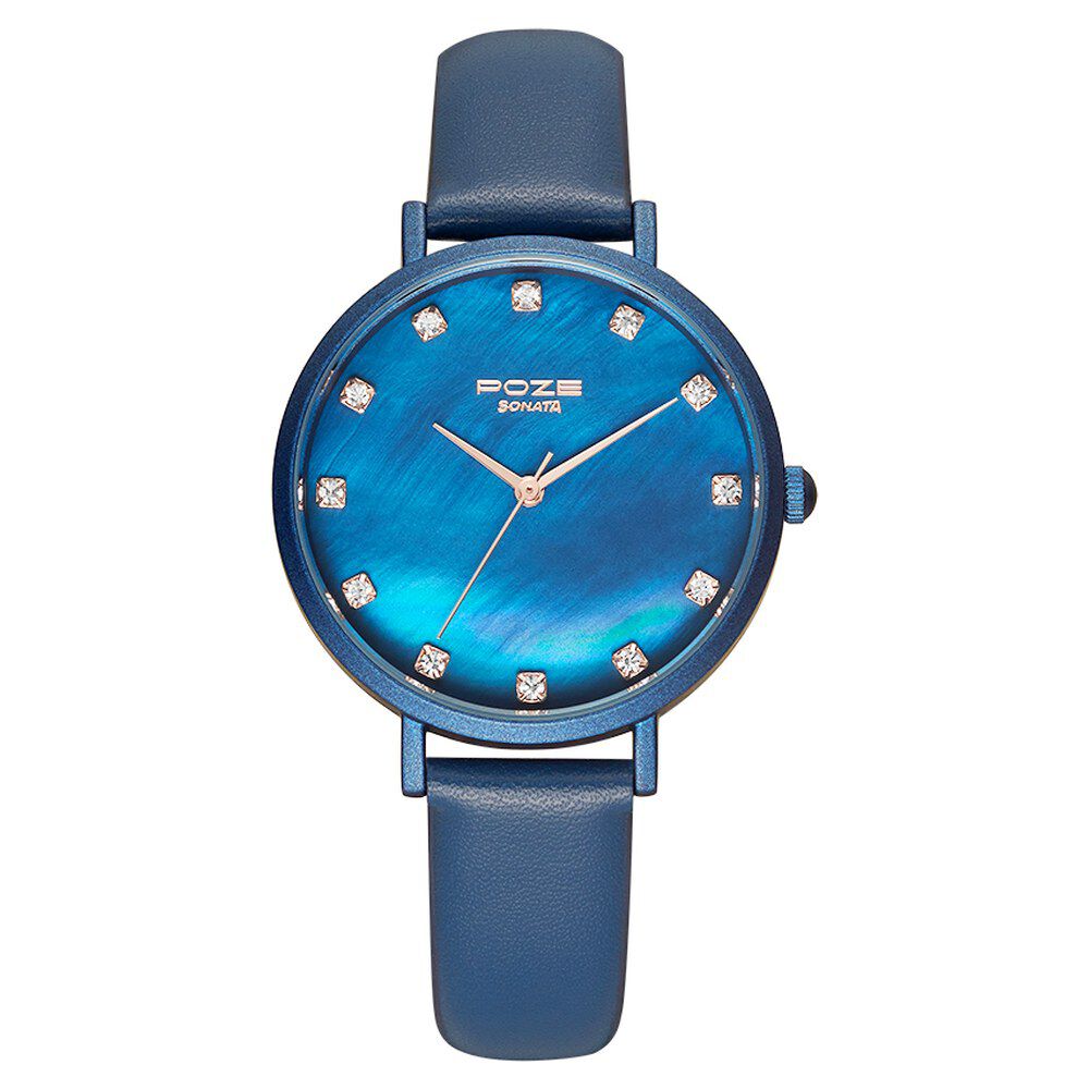 Buy Online Poze by Sonata Quartz Analog Blue Dial PU Leather Strap Watch for Women sp80045ql01w Titan