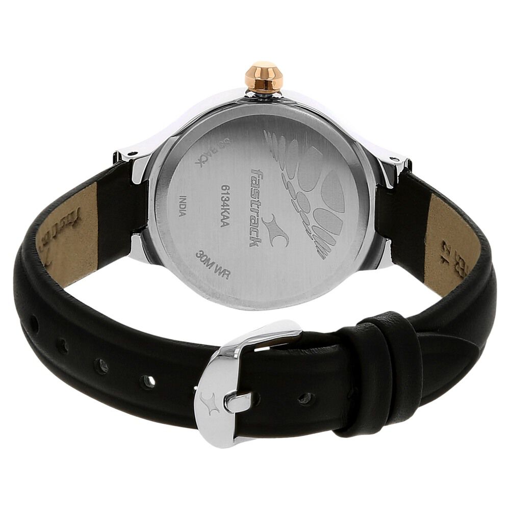 Buy Online Fastrack Quartz Analog Black Dial Leather Strap Watch for Girls nk6134kl01 Titan