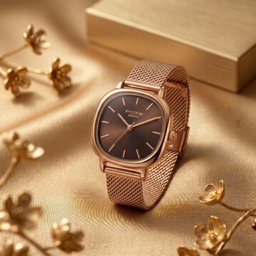 Poze By Sonata Quartz Analog Brown Dial Golden Metal Strap Watch For Women