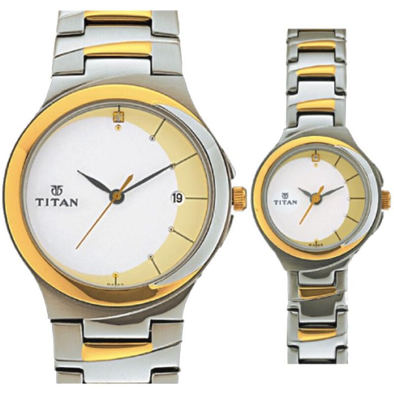 Titan Quartz Analog White Dial Watch for Couple