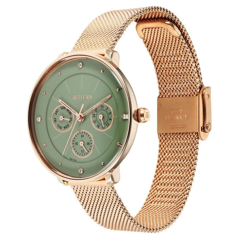 Titan Neo Quartz Multifunction Green Dial Stainless Steel Strap Watch for Women - image number 2