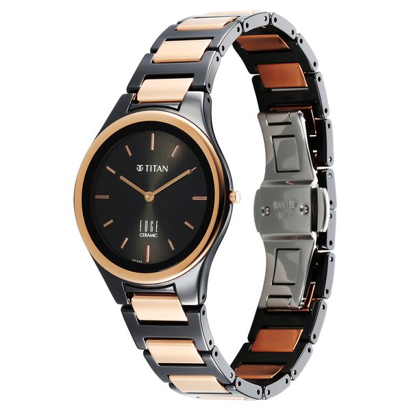 Titan Edge Ceramic Quartz Analog Black Dial Ceramic Strap Watch For Women - image number 2