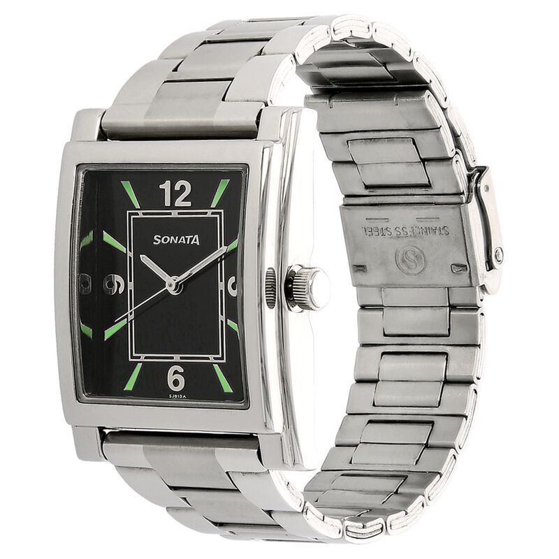 Sonata Quartz Analog Black Dial Stainless Steel Strap Watch for Men - image number 1