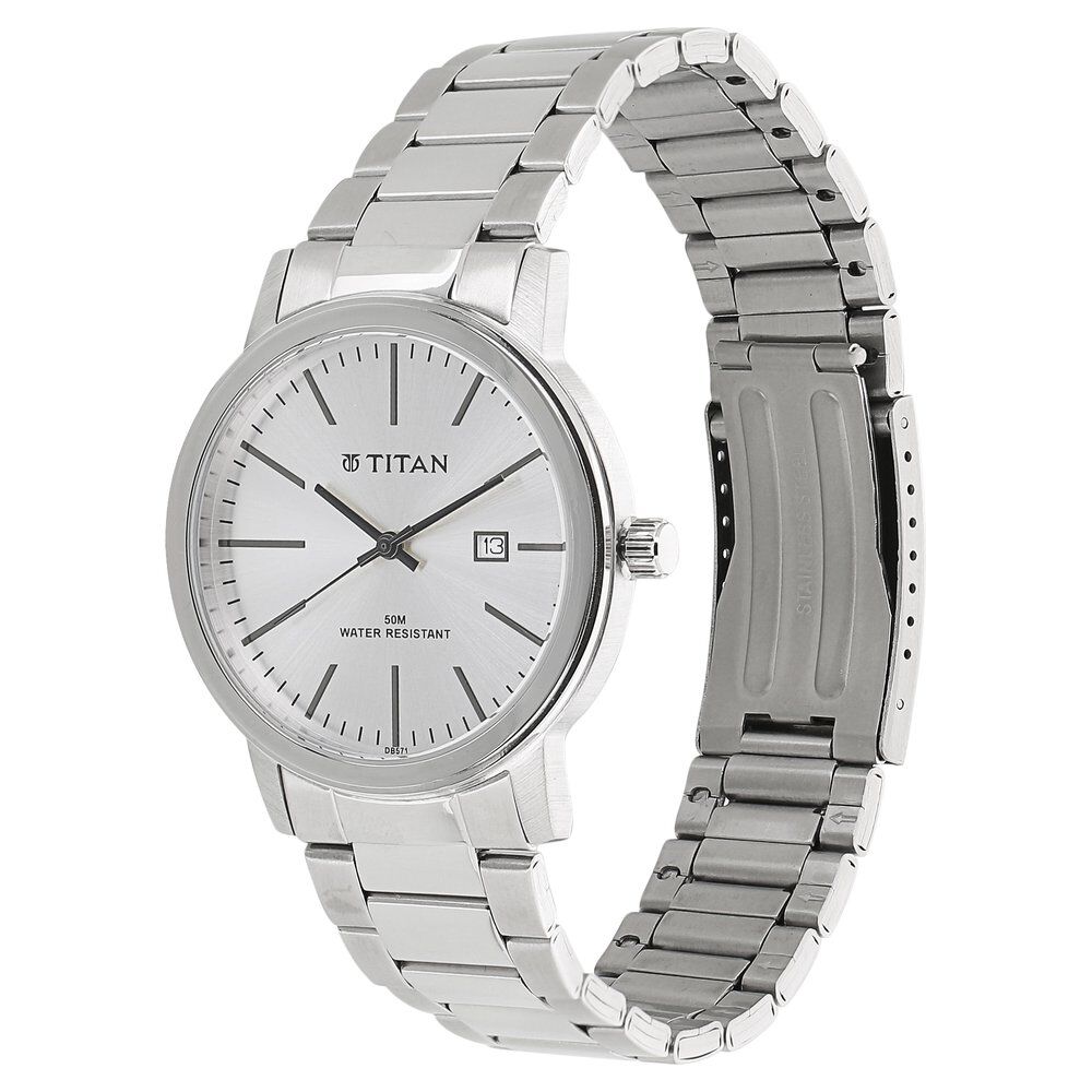 Buy Online Titan Quartz Analog with Date White Dial Metal Strap