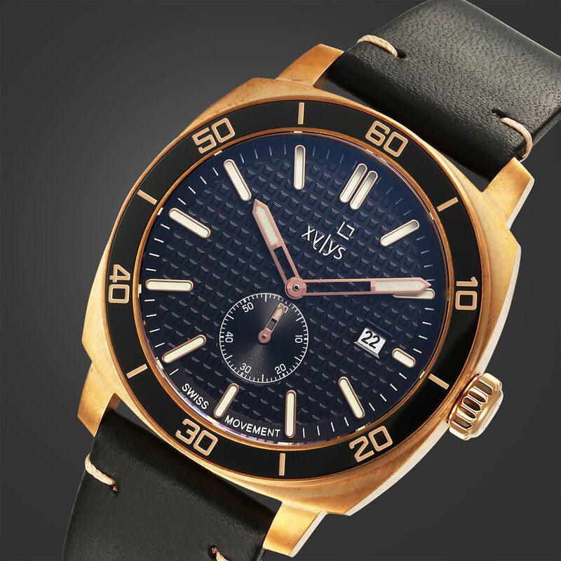 Xylys Quartz Analog Black Dial Black Leather Strap Watch For Men