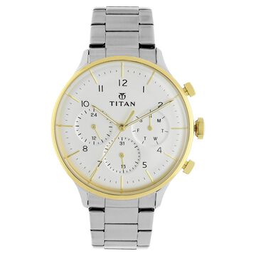 Titan White Dial Quartz Multifunction Stainless Steel Strap watch for Men