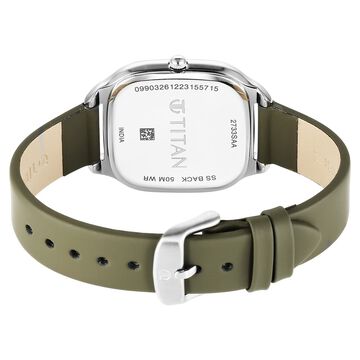 Titan Workwear Quartz Analog White Dial Green Leather Strap Watch For Women