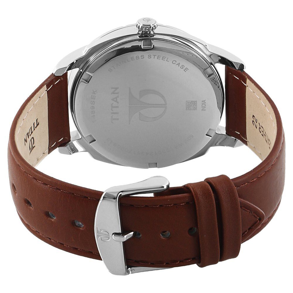 Buy Online Titan Smartsteel White Dial Quartz Multifunction Leather Strap Watch for Men nm1489sl02 Titan
