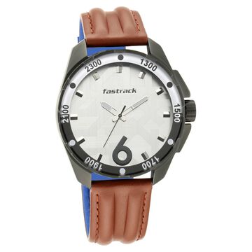 Fastrack Hitlist Quartz Analog White Dial Leather Strap Watch for Guys