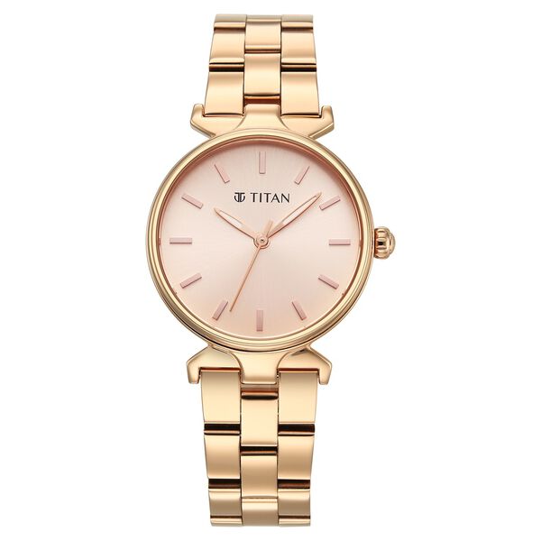 Titan Workday Edit Quartz Analog Pink Dial Rose Gold Stainless Steel Strap Watch For Women - image number 0