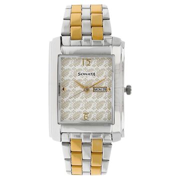 Sonata Quartz Analog with Day and Date White Dial Stainless Steel Strap Watch for Men