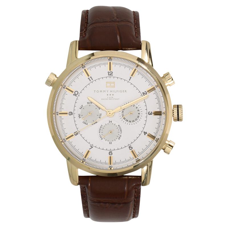 Tommy Hilfiger Quartz Analog Silver Dial Leather Strap Watch for Men