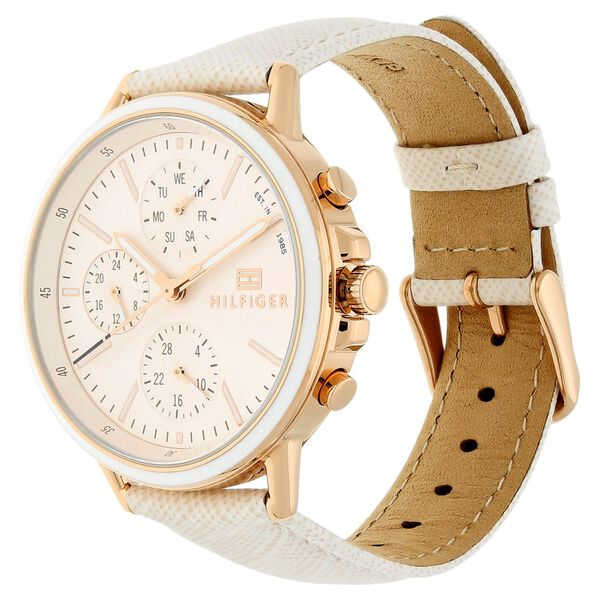 Tommy Hilfiger Quartz Analog with Day and Date Pink Dial Leather Strap Watch for Women - image number 1