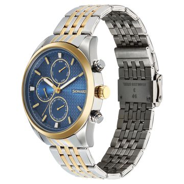 Sonata Magna Quartz Multifunction Blue Dial Two Toned Stainless Steel Strap Watch For Men