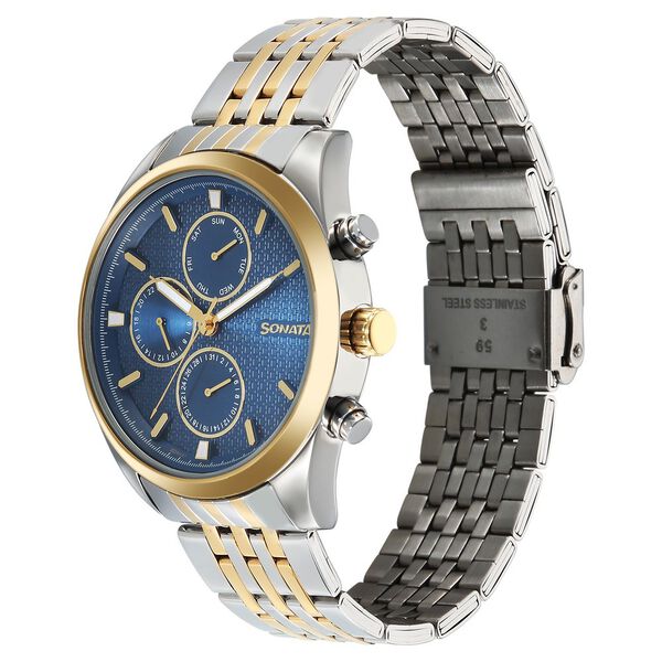 Sonata Magna Quartz Multifunction Blue Dial Two Toned Stainless Steel Strap Watch For Men - image number 1