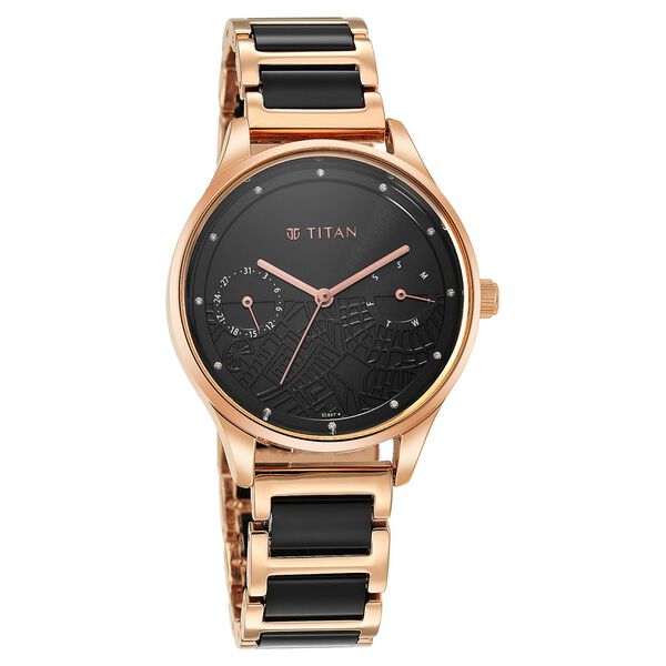 Titan Purple Acetate Black Dial Analog with Day and Date Metal and Acetate Strap Watch for Women - image number 0