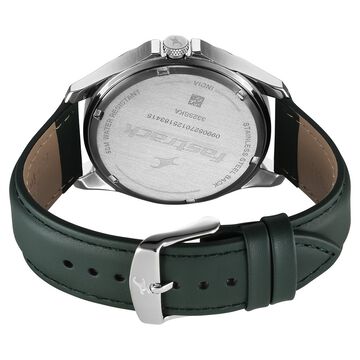 Fastrack Groove Quartz Analog with Date Grey Dial Green Leather Strap Watch For Guys