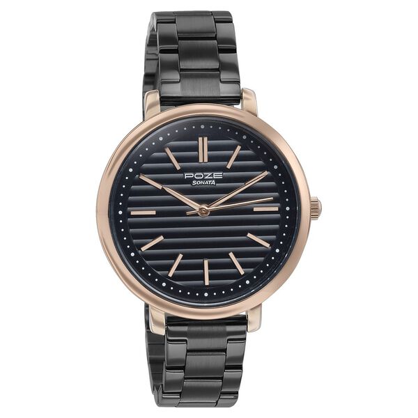 Sonata Poze Quartz Analog Black Dial Black Color Stainless Steel Strap Watch For Women - image number 2