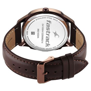 Fastrack Stunners Quartz Analog Green Dial Brown Leather Strap Watch For Guys