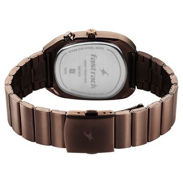Fastrack UFO Quartz Multifunction Black Dial Brown Stainless Steel Strap Watch For Guys