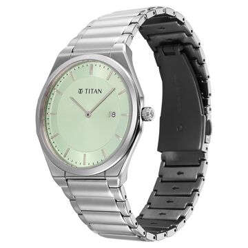 Titan Classique Slim Wear Quartz Analog Pastel Green Dial Silver Stainless Steel Strap Refined Formal Dress Men's Watch