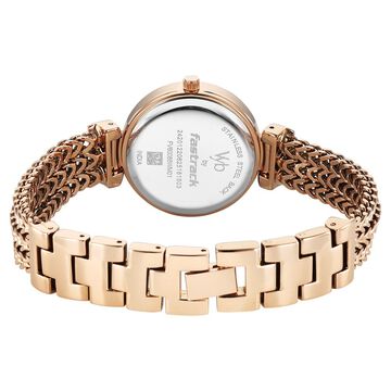 Vyb Seeker By Fastrack Quartz Analog Silver Dial Rose Gold Metal Strap Watch For Girls