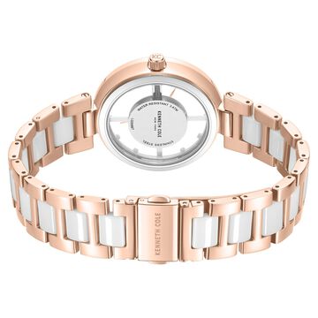 Kenneth Cole Quartz Analog Silver Dial Rose Gold Colour Ceramic Strap Watch For Women