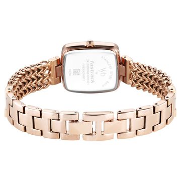 Fastrack Vyb Showstopper Quartz Analog Black Dial Rose Gold Metal Strap Watch For Girls