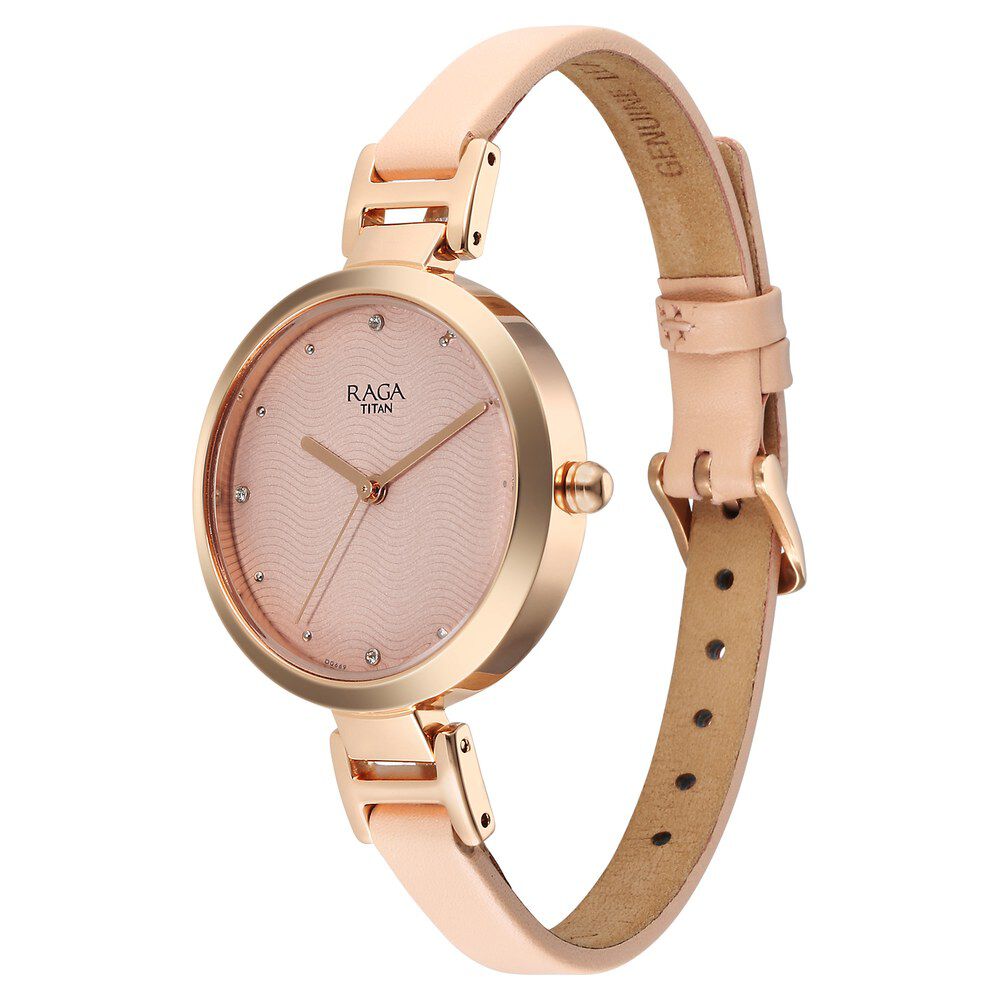 Buy Online Titan Raga Memoirs Quartz Analog Pink Dial With Pink Color Leather Strap Watch For Women 2752wl01 Titan