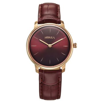 Titan Nebula Lustre 18 Karat Gold Quartz Analog Maroon Dial Maroon Leather Strap Watch For Women