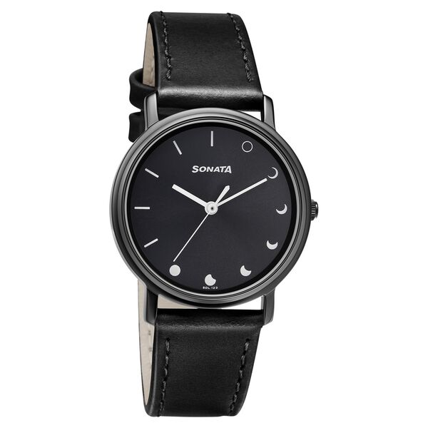 Sonata Play Black Dial Women Watch With Leather Strap - image number 0