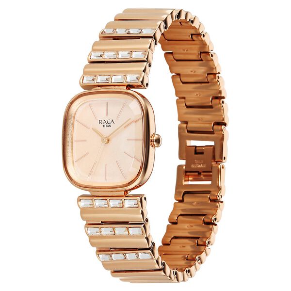 Titan Raga Glimmers Quartz Analog Rose Gold Dial Rose Gold Metal Strap Watch For Women - image number 2