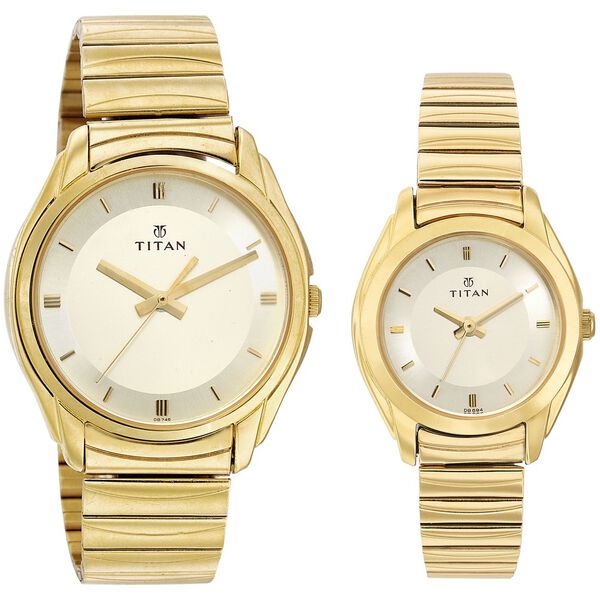 Titan Quartz Analog Champagne Dial Watch for Couple - image number 0